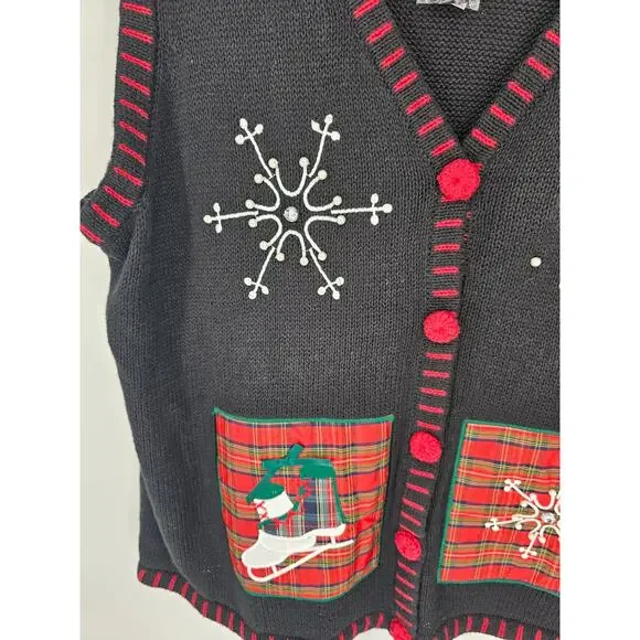 Holiday Editions Women's Black Christmas Holiday Sweater Vest Size XXL - Picture 4 of 6
